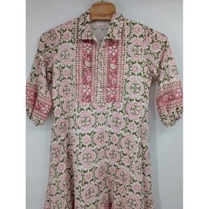 Women's Mary Marshmallow Floral Boho Long‎ Dress Tie Bodice Pink White sz Med